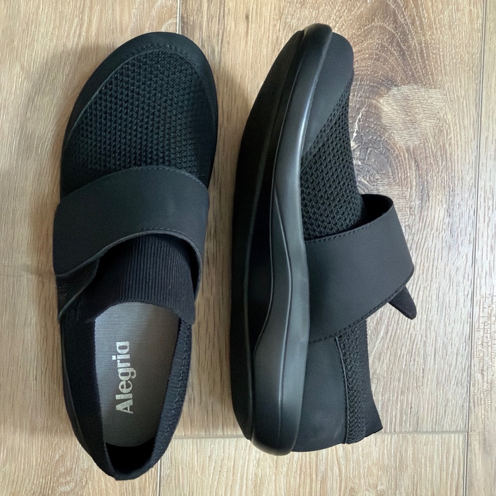 Alegria Knit Sneakers Dasher Womens 37 Black Mesh Slip On Comfort Work Shoes